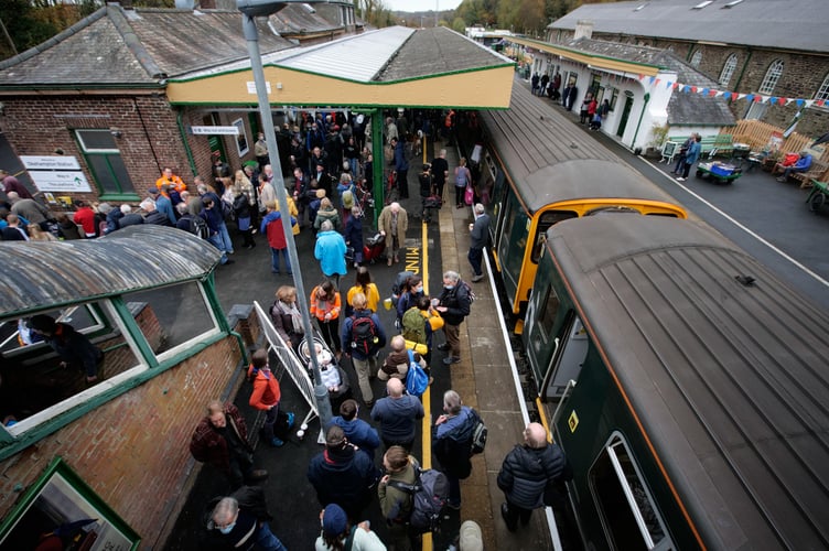 20th November 2021

Today marks the reopening of the Okehampton to Exeter railway line for regular passenger services for the first time in almost 50 years following a Â£40m investment of Government funding under the "restoring your railway" initiative.

Okehampton Station enjoys a busy morning as it re-opens to scheduled passenger services for the first time in nearly 50 years.

Photo Â© Tim Gander 2019. All rights reserved.