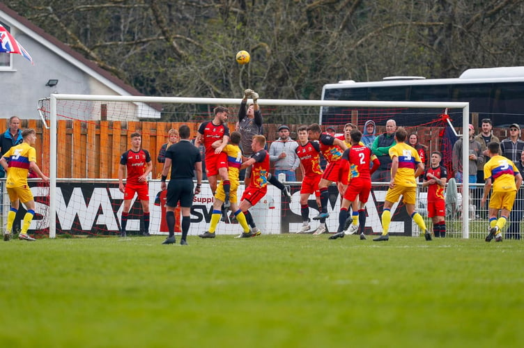 Josh Oak makes a save during the deciding league match against Ashton and Blackwell