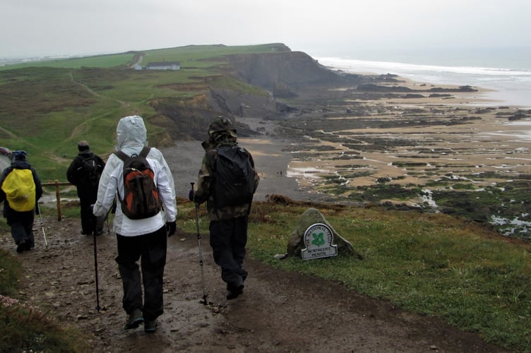 Okehampton Ramblers above Sandymouth beach