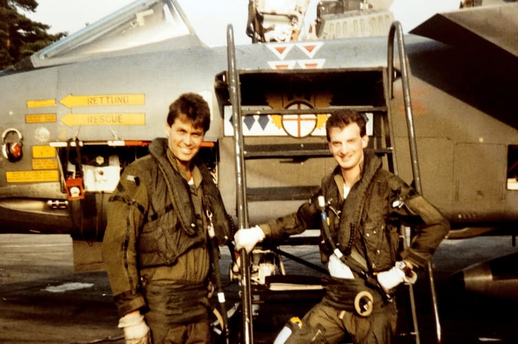 Adam Fox-Edwards on right with another pilot and tornado 1988 - memories of the Queen