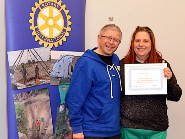 Kevin Ball (left) and Rebecca Green at Rotary Club awards 