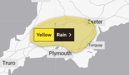 Area covered by the Yellow warning of heavy rain for Saturday, January 7.
Picture: Met Office