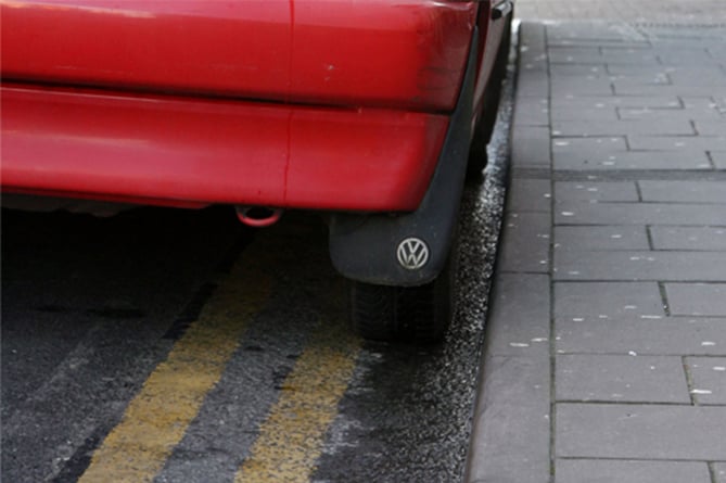 Illegal parking double yellow lines stock