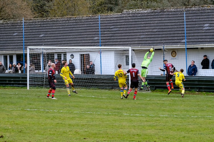 Aaron Dearing takes a high cross in the first half