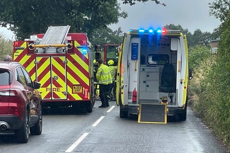 The accident scene near Barnstaple Cross.  AQ 1995