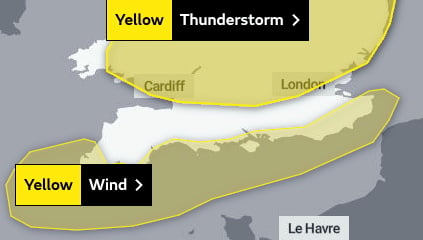 Yellow Warning of thunderstorms across Devon