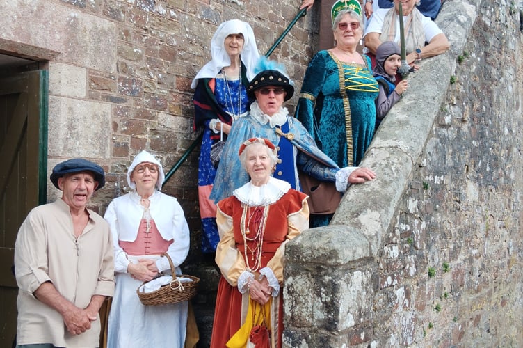 Sampford Courtenay residents on the Church Room steps, marking the anniversary of the Prayer Book Rebellion