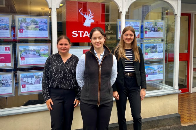 Rural surveying students are on a summer placement with Stags in Tiverton; pictured left to right are Emily Wray (Harper Adams University), Melanie Gregory (the Royal Agricultural University) and Codie Clark (West Buckland School, North Devon)