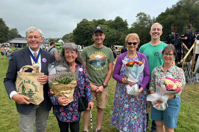 The grand opening was performed by Jason Rice, back right, pictured with, from left, the Deputy Mayor of West Devon, Cllr Paul Vachon and Mrs Lynn Vachon, artistic director Mark Bazeley, President Shirley Bazeley and right, artistic director Sarah Bazeley.
