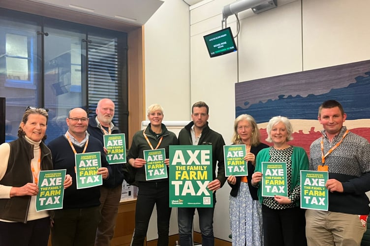 South Devon MP Caroline Voaden (2nd from right) met with local farmers last week, demanding the government ditch its tax plans, which will come into effect from April 2026