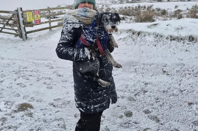 Nadine Lamb with her pooch enjoying the snow.